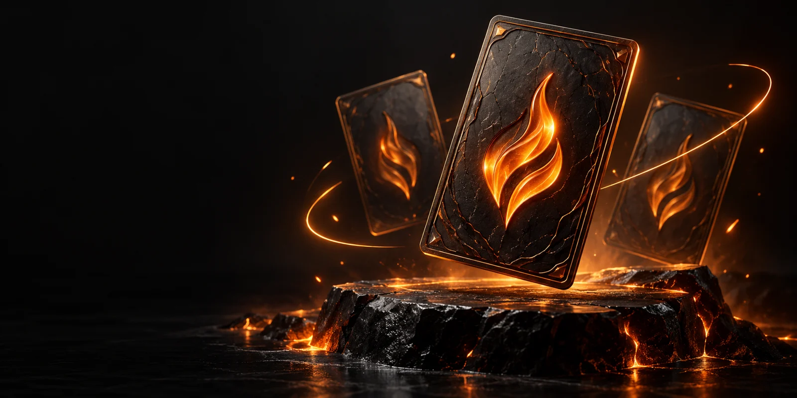 Concept artwork of an obsidian Torch collectible card with an orange flame emblem